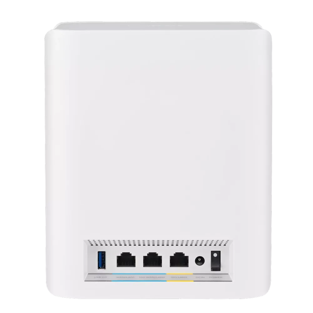 ASUS ZenWiFi BT10 rear I/O showing dual 10G ports, 1G WAN/LAN, and USB 3.0