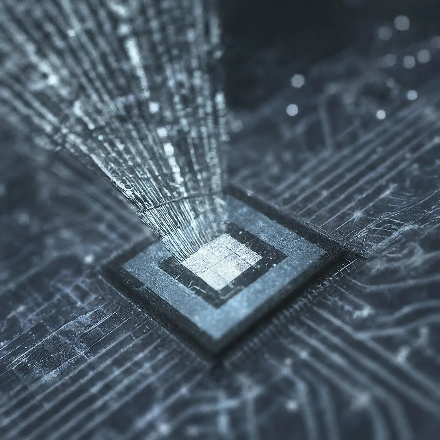 Abstract illustration of a chip on a circuit board