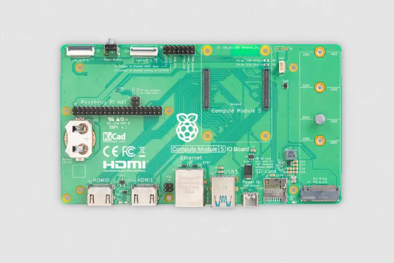 Original top view of the CM5 IO Board, including its module connectors and M.2 slot.