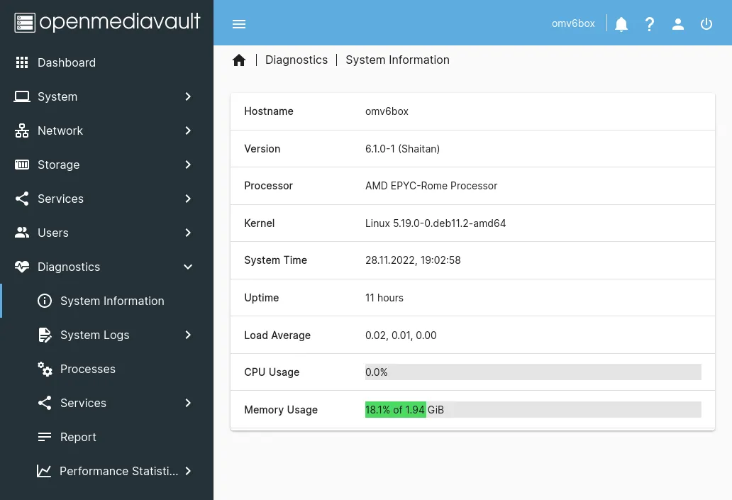 openmediavault System Info