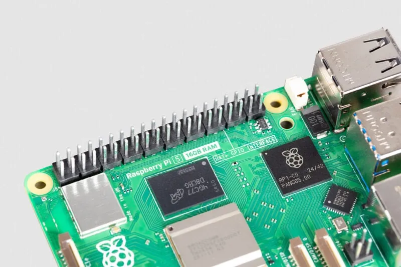 Raspberry Pi 5 16GB showing high density memory chip package