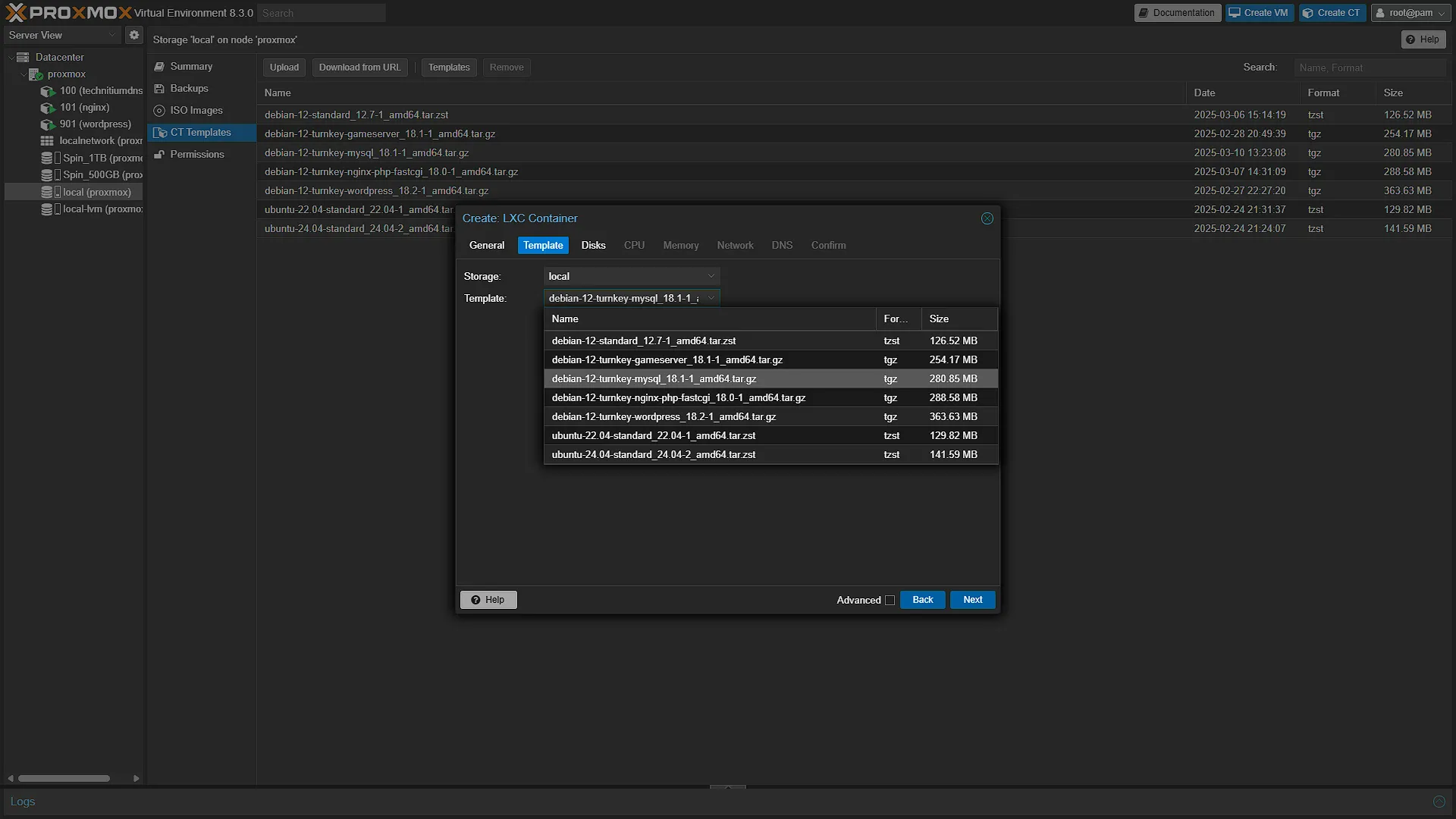 Create MySQL CT - 2 Template
