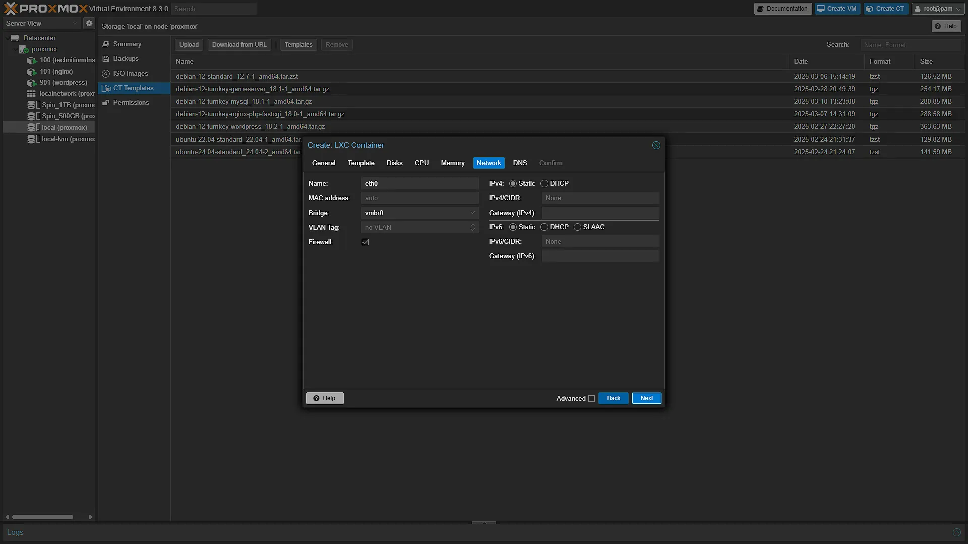 Create MySQL CT - 6 Network