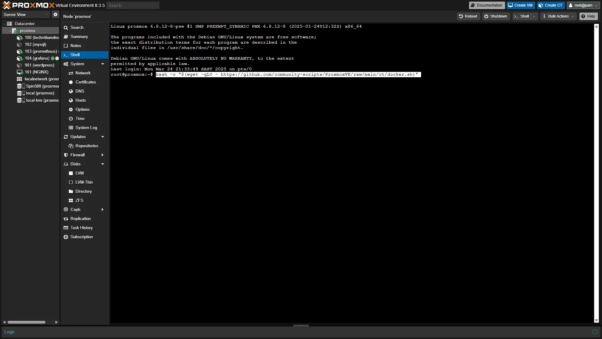 Install Docker LXC - 1 - Command