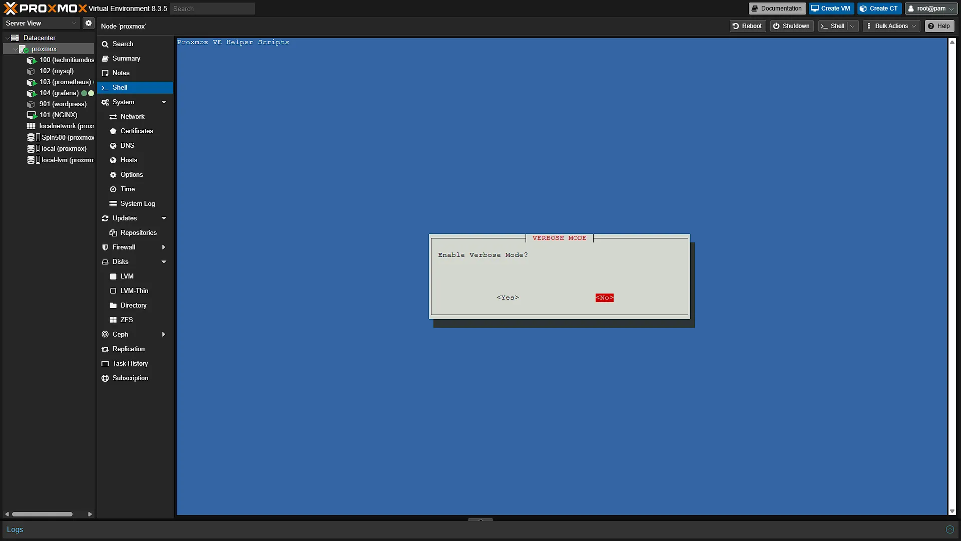 Install Docker LXC - 28 - Verbose Mode