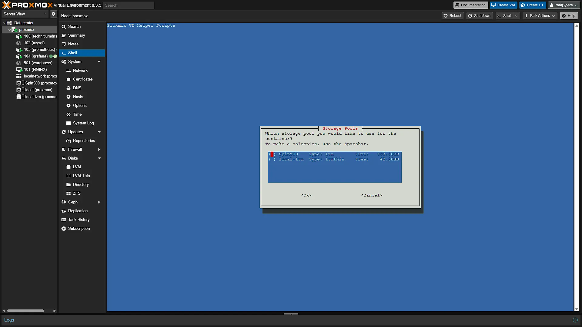Install Docker LXC - 30 - Disk Selection