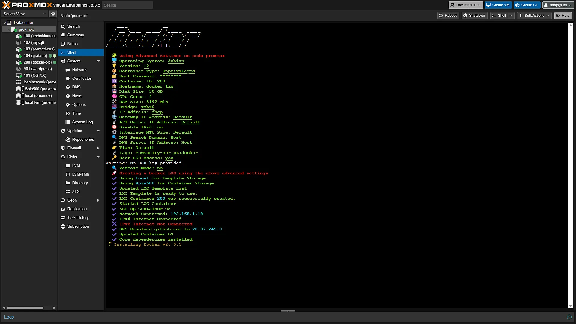 Install Docker LXC - 31 - Installing