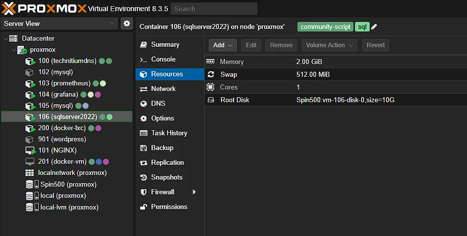 LXC Container Resource View