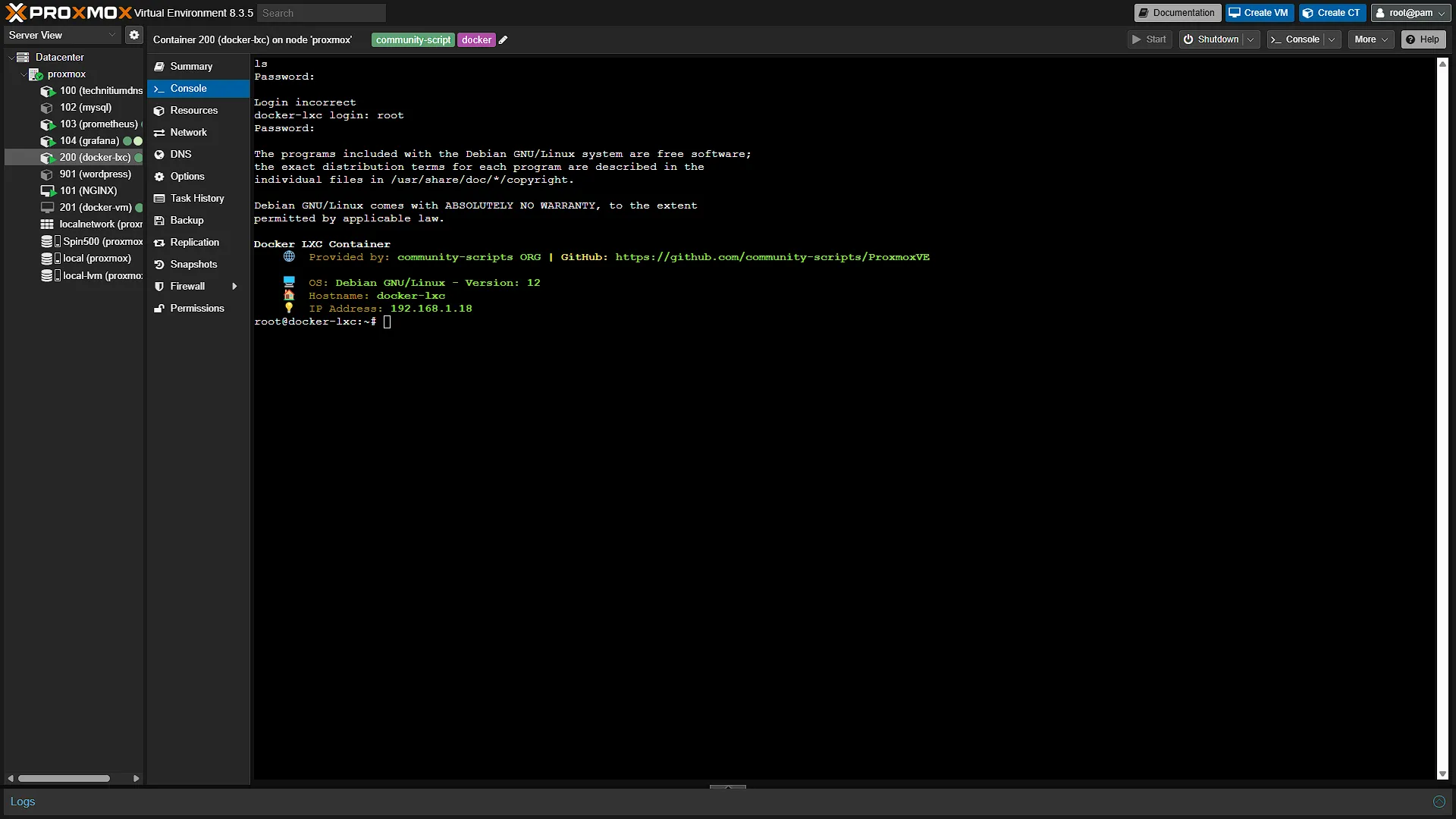 Portainer Docker Install - 1 - Console