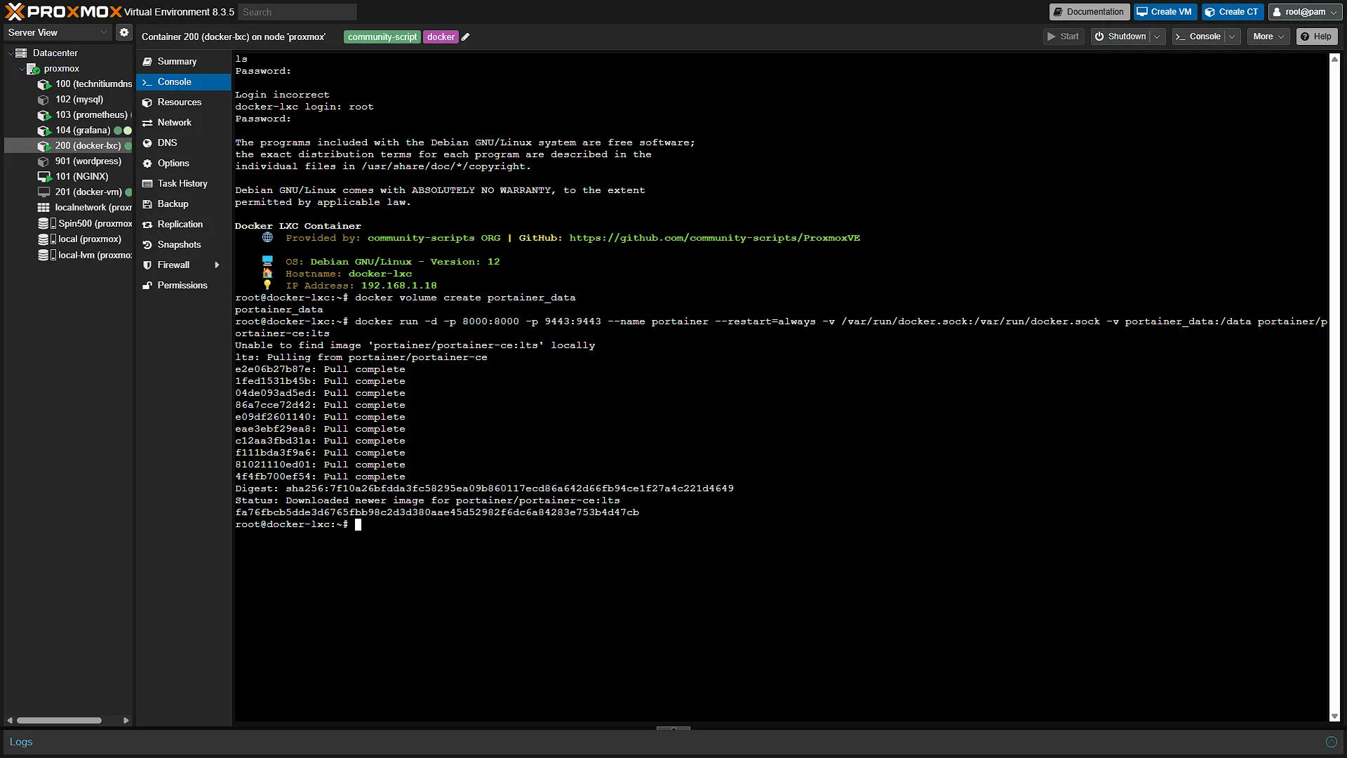 Portainer Docker Install - 5 - Install Complete