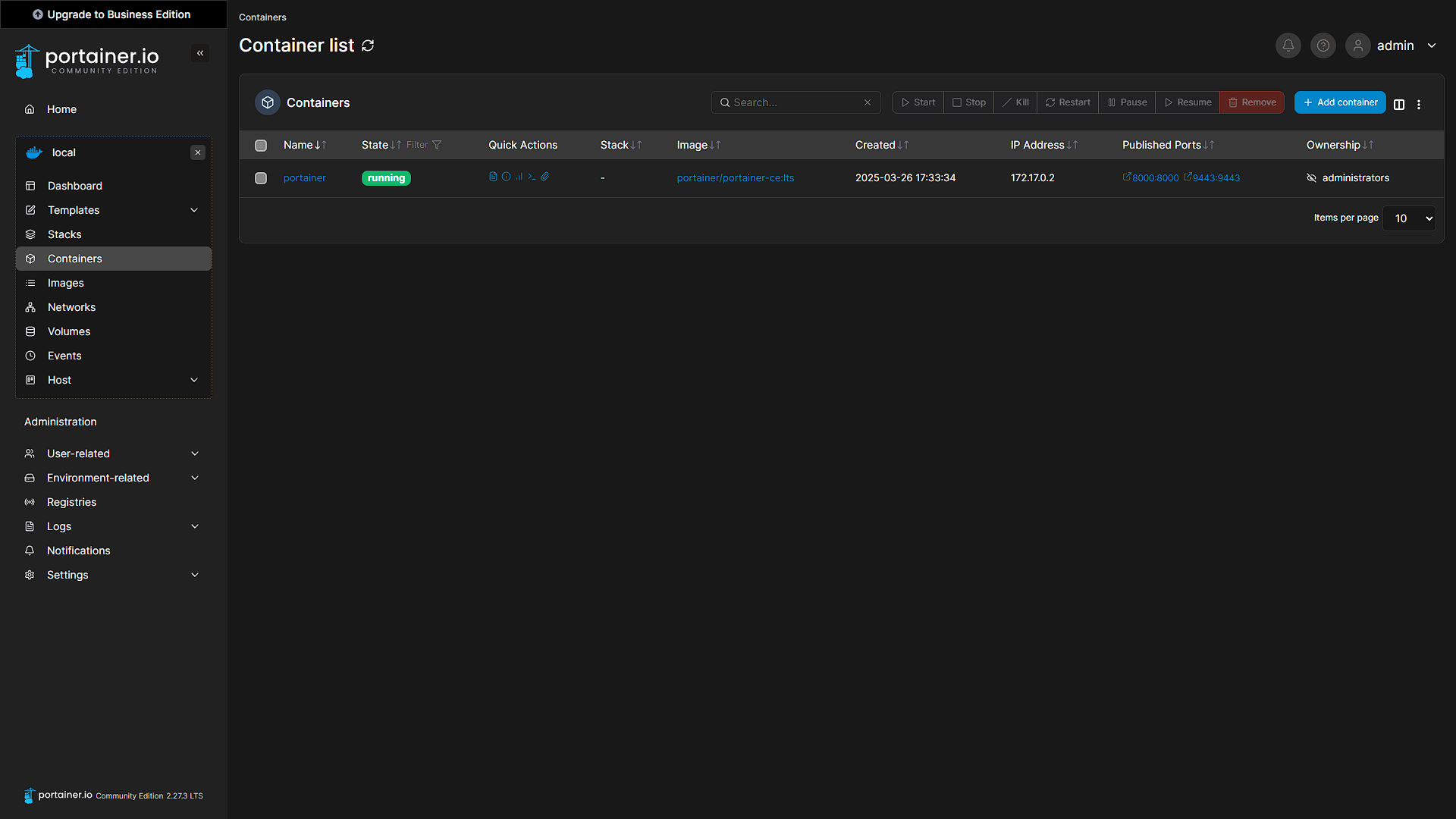 Portainer Setup - 5 - Containers