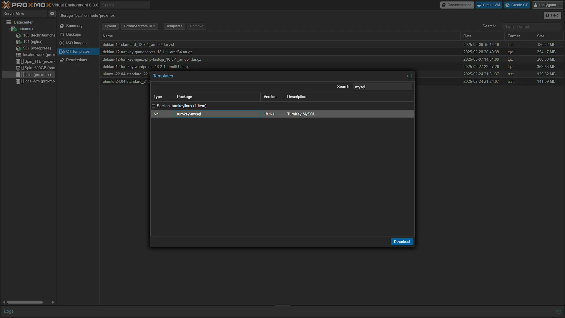 Proxmox MySQL 1 Search