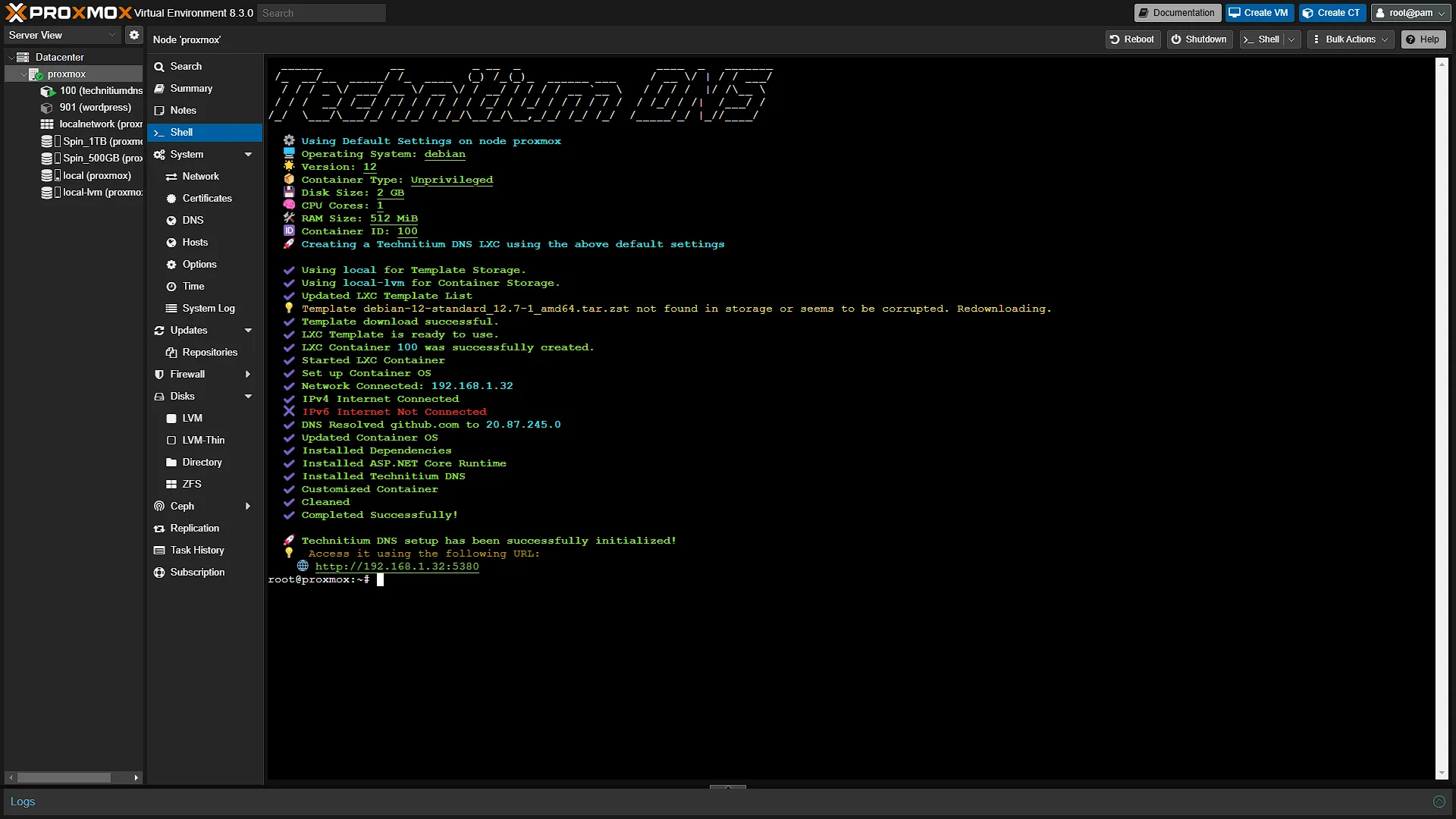 Proxmox Technitium Install - Install done