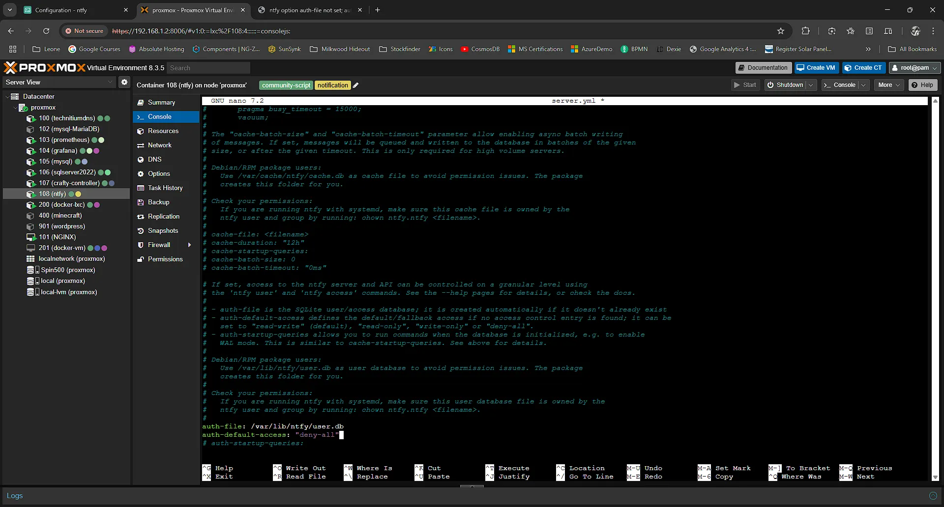 Configure ntfy - 5 - New values