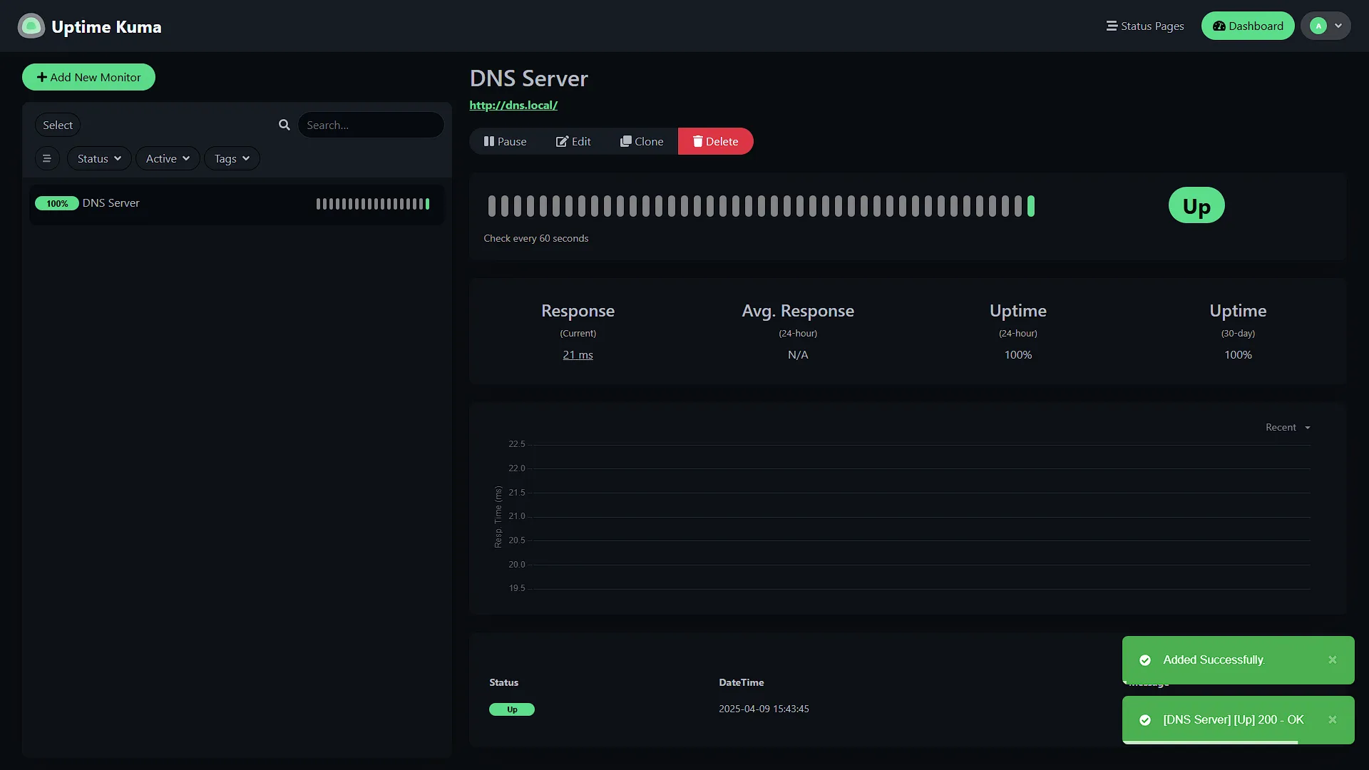 Set Up Uptime Kuma - 3 - DNS Added