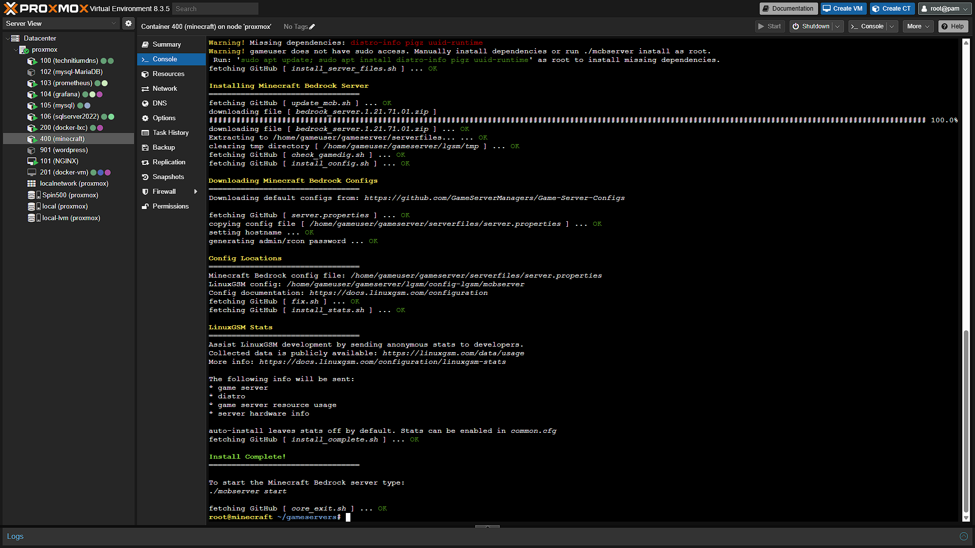 Setup Gameserver - 12 - Server Installed