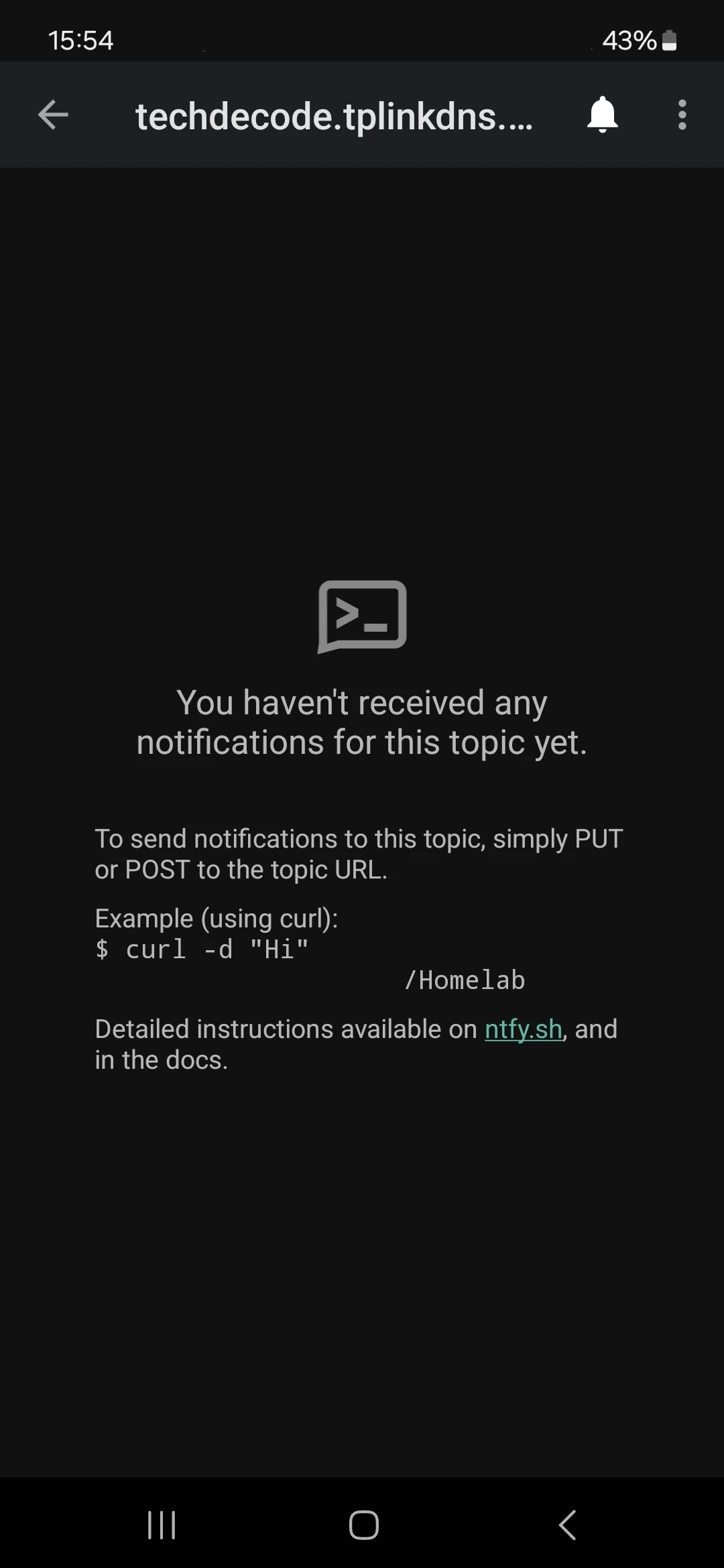 ntfy app - 2 - New Topic created