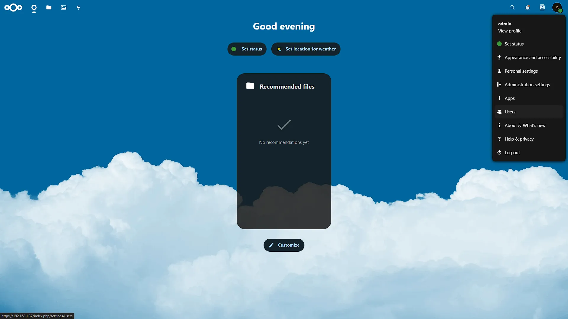 Access Nextcloud - 5 - Menu