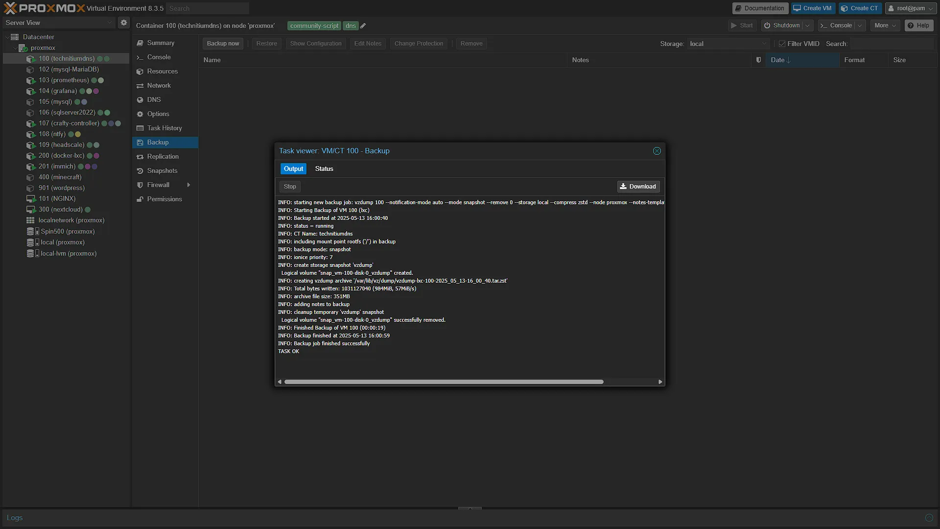 Backup LXC - 4 - Backup Complete