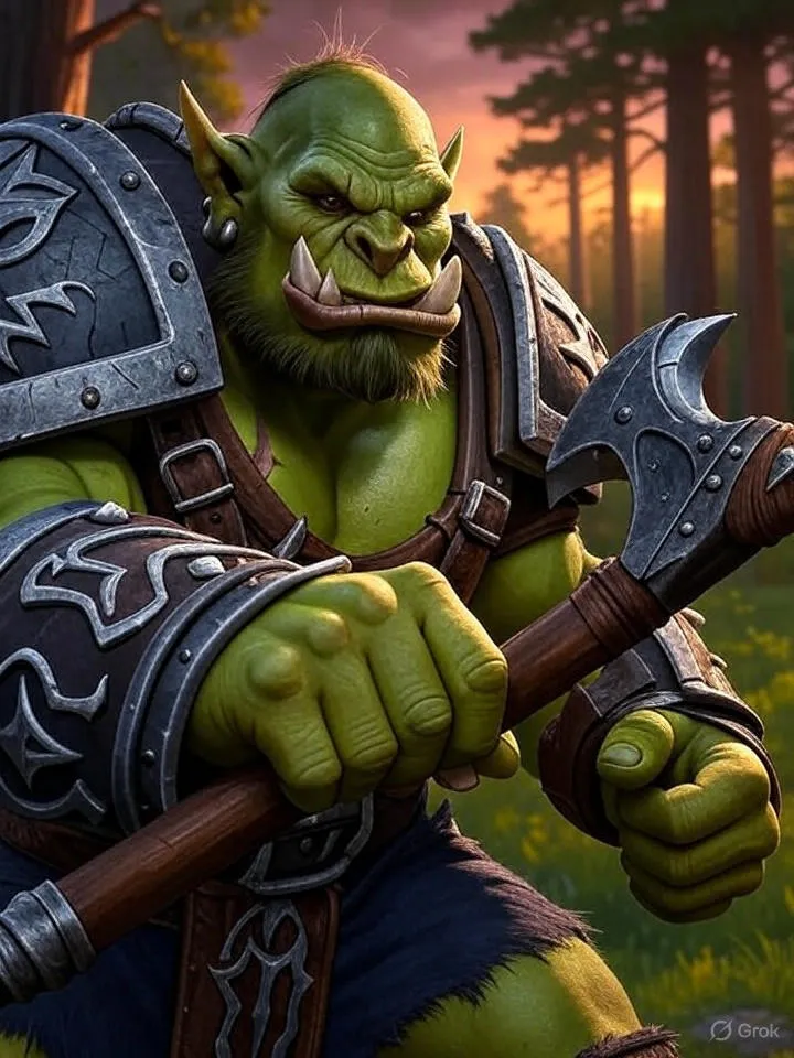 Grok Generated Image of Warcraft Character Throwing THeir Axe