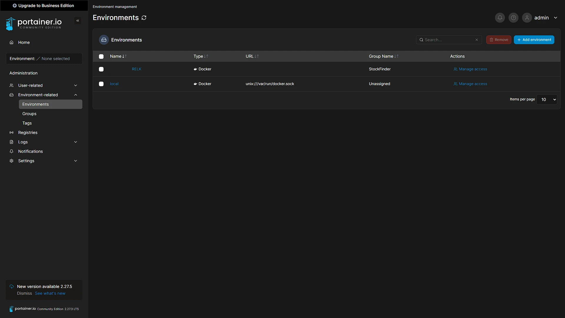 Immich Install Portainer - 1 - Portainer Dashboard