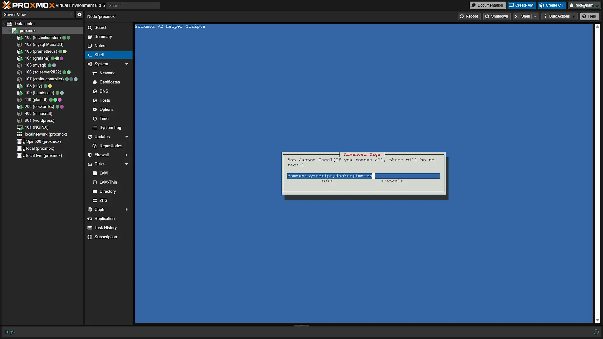Install Docker LXC for Immich - 22 - Tags