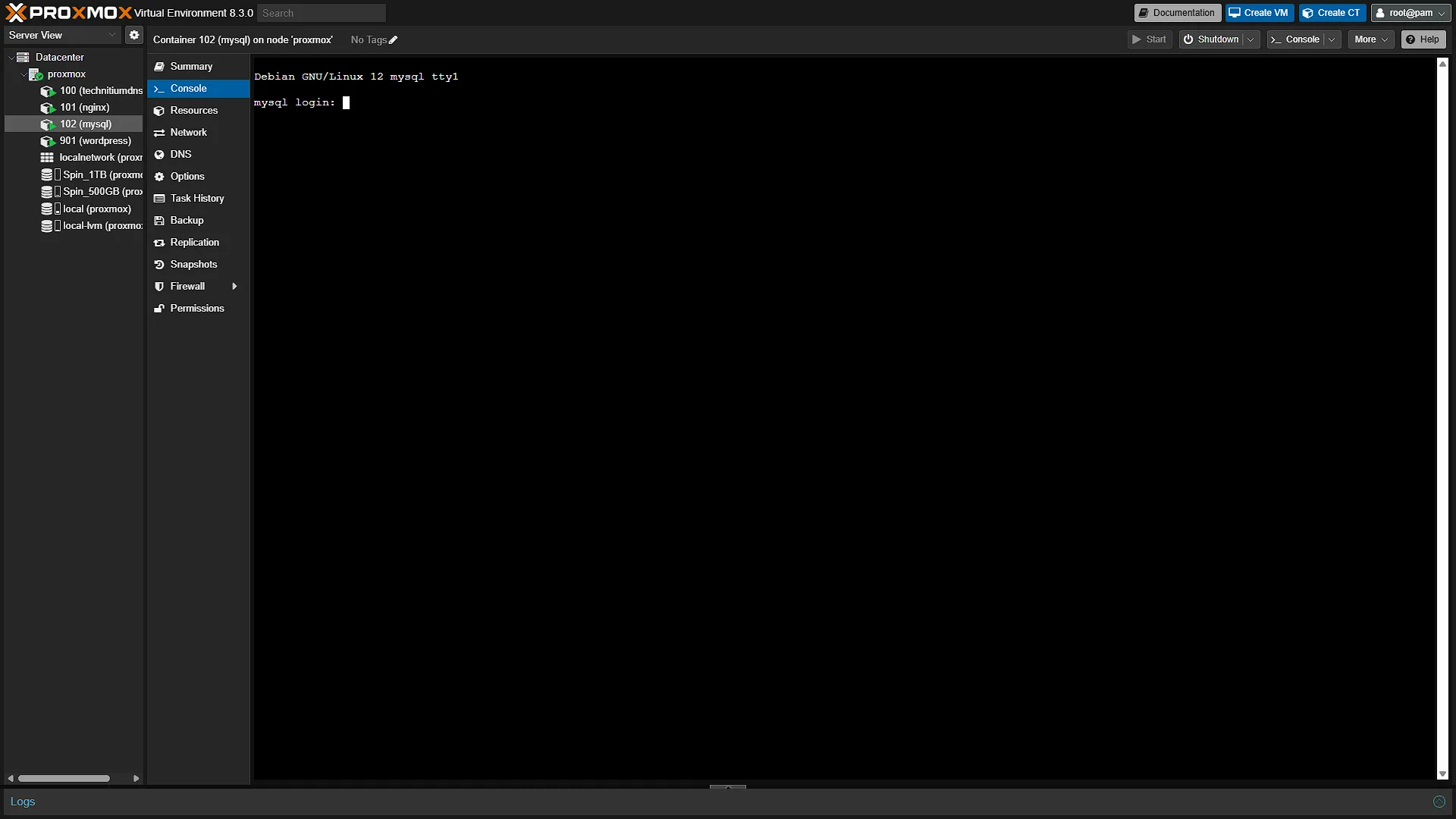 Configure MySQL CT - 2 Console