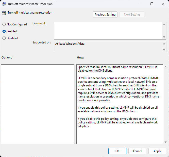 LLMNR - gpedit - Enable